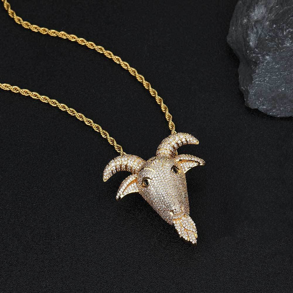 micro pave hip hop goat's head pendant