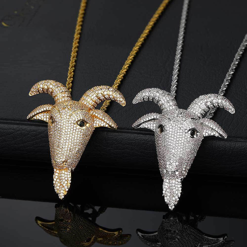 micro pave hip hop goat's head pendant