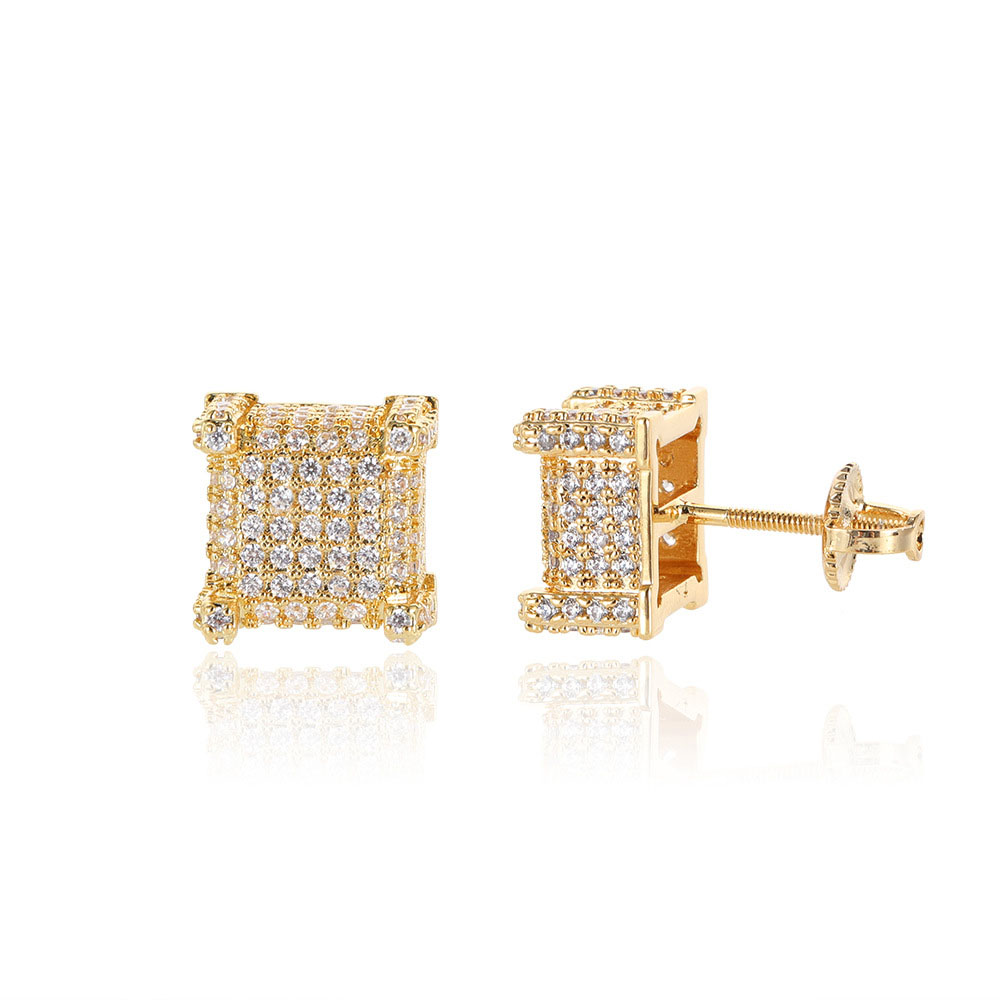 micro pave men's square stud earrings