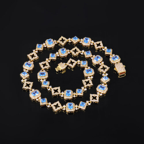 mixed cut blue cubic zirconia link chain & bracelet