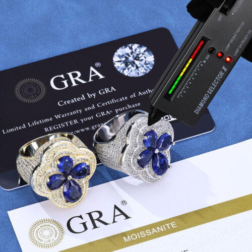 moissanite blue flower cluster statement ring