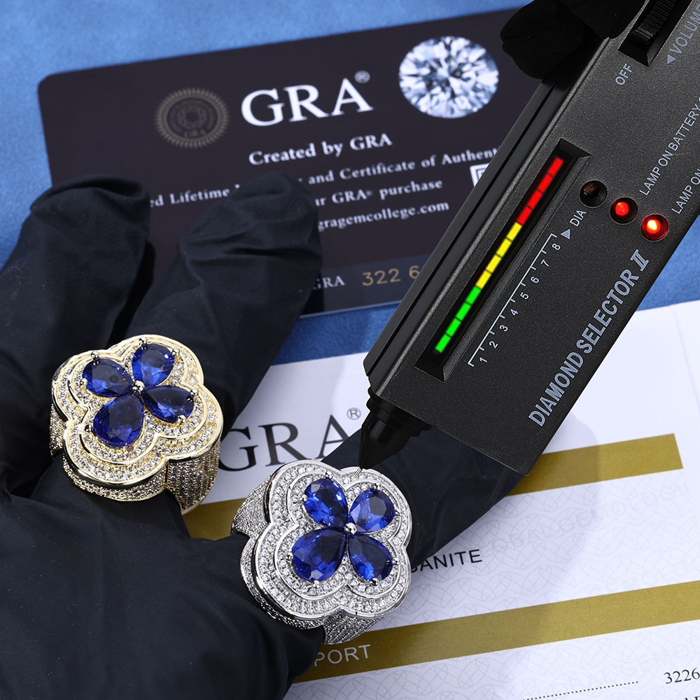 moissanite blue flower cluster statement ring