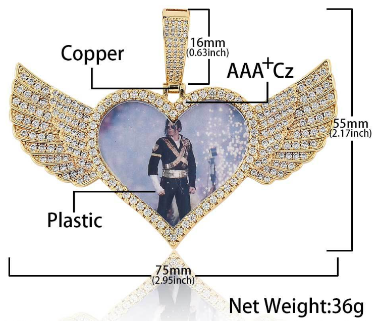 personalized angel wings heart photo pendant