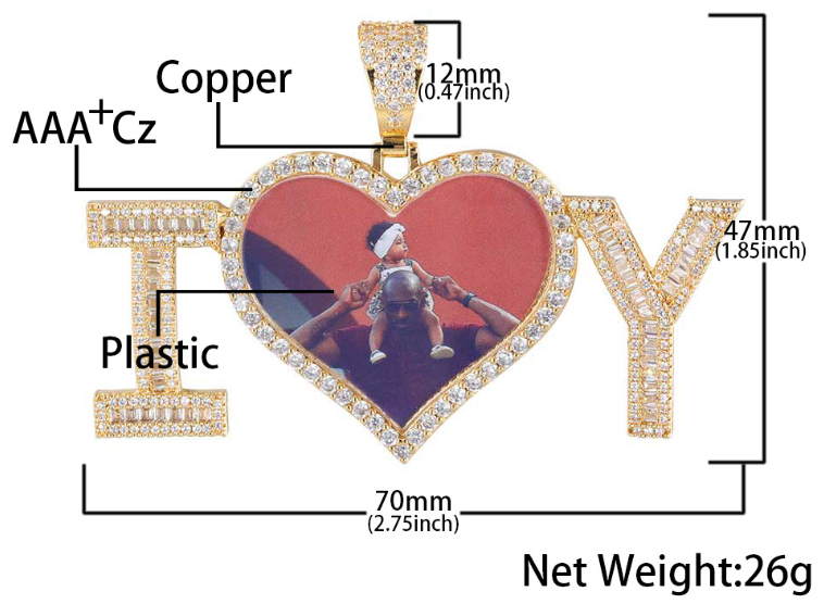 personalized cz i love you photo pendant