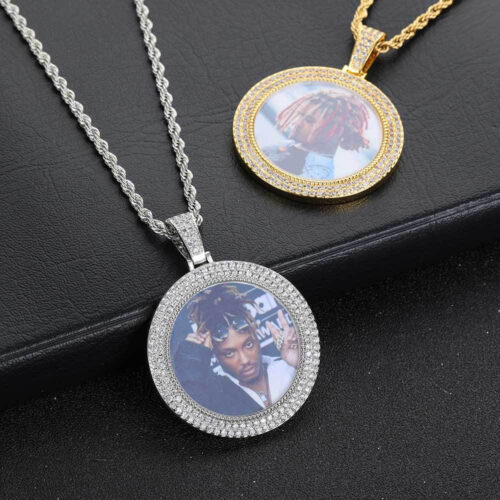 two row cz round picture pendant