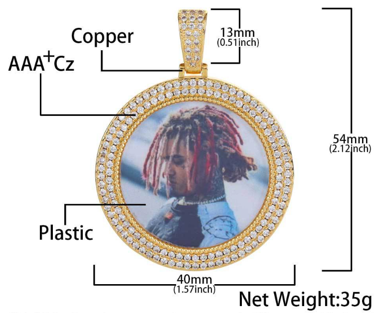 two row cz round picture pendant