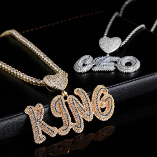 two tone initial pendant with heart bail