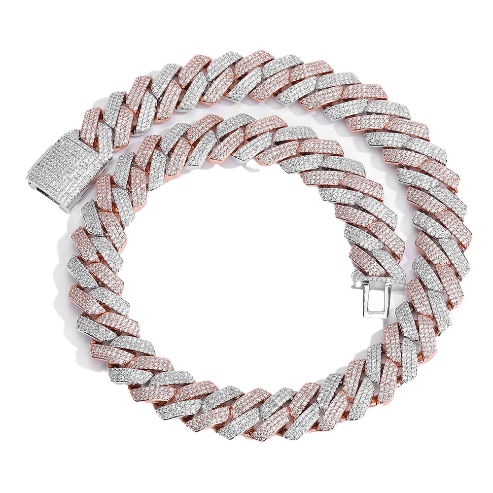 two tone prong cuban link chain necklace & bracelet