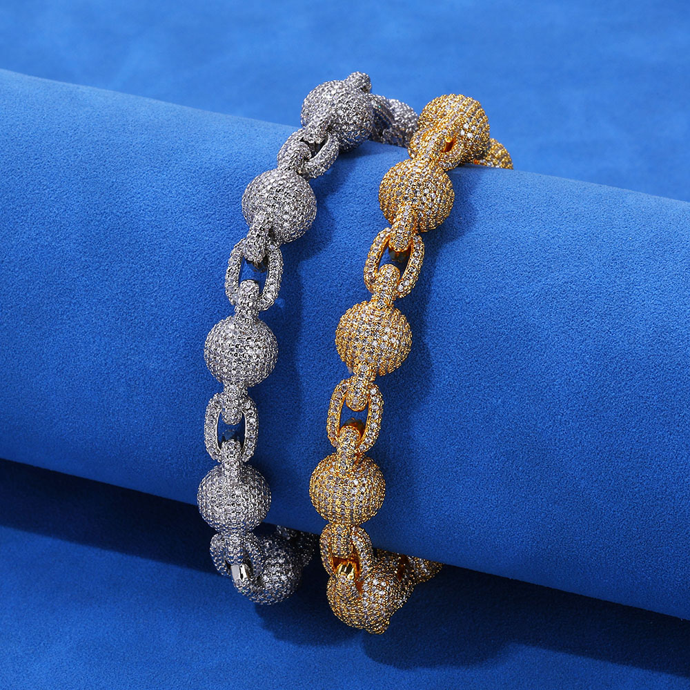 10.5mm fully iced out bead ball link chain & bracelet