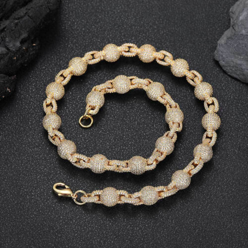 10.5mm fully iced out bead ball link chain & bracelet