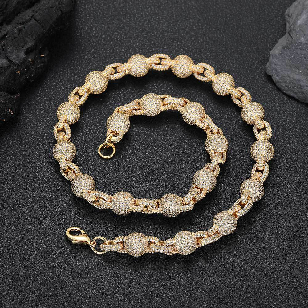 10.5mm fully iced out bead ball link chain & bracelet