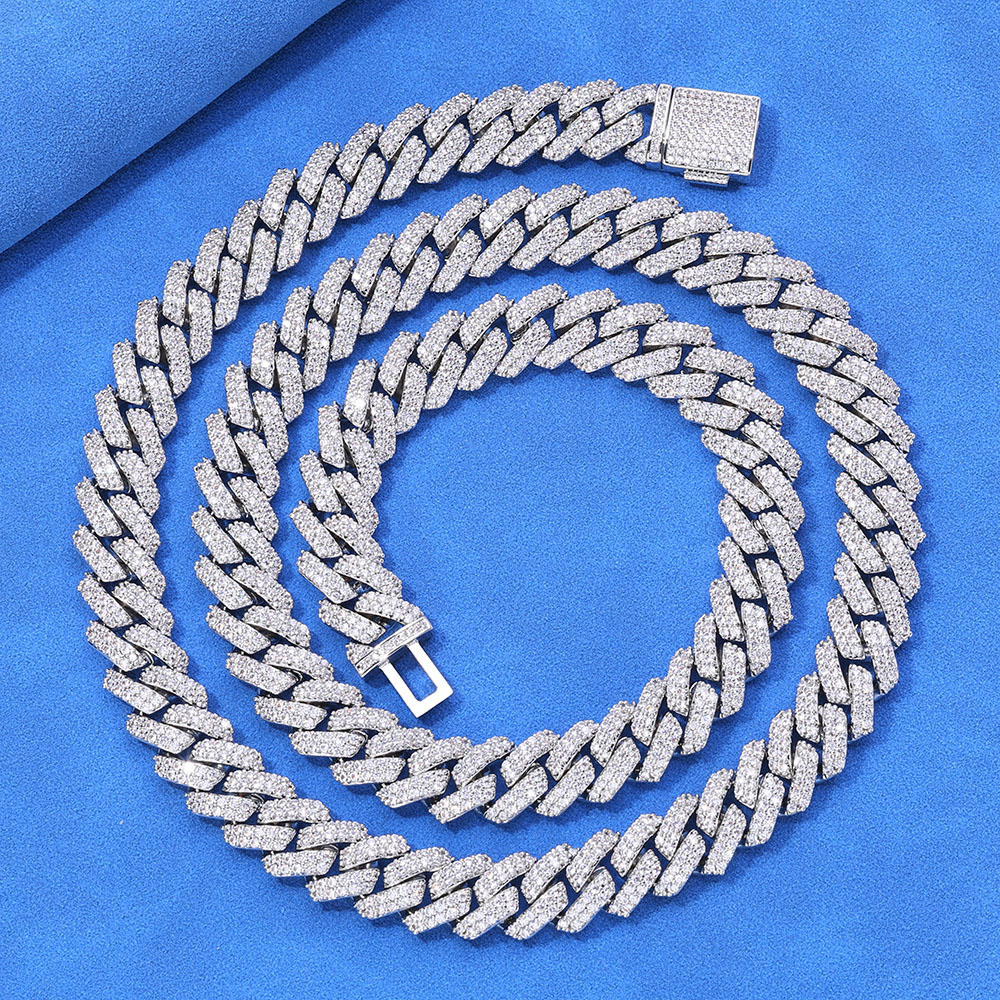 10mm iced out cz 925 silver prong cuban chain