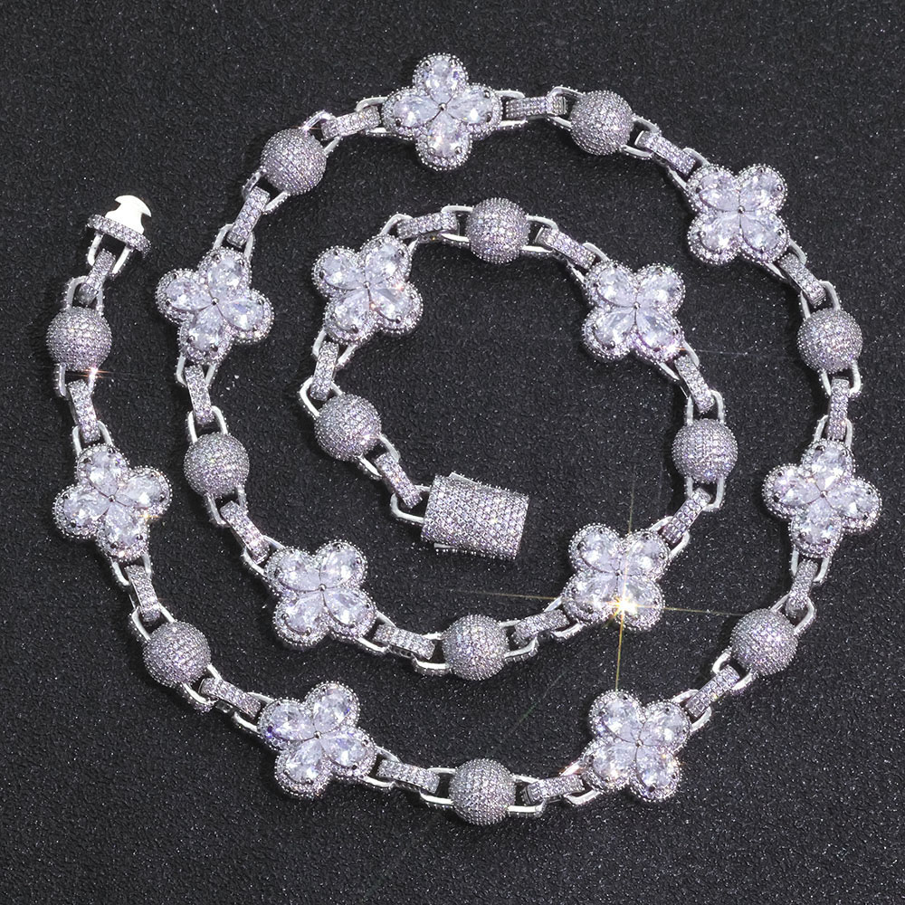 10mm iced out lucky clover & pave ball link chain