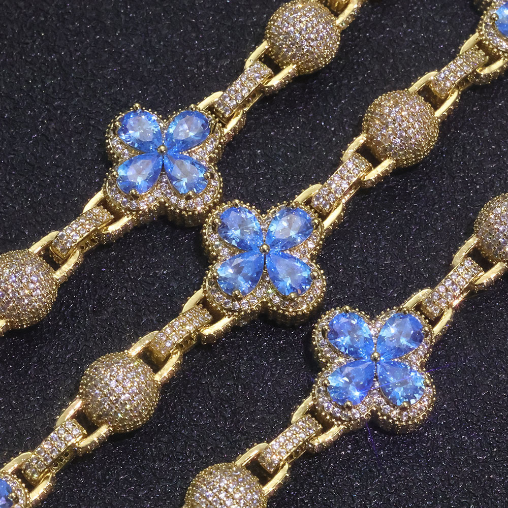 10mm iced out lucky clover & pave ball link chain