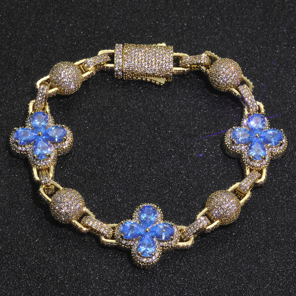 10mm iced out lucky clover & pave ball link chain