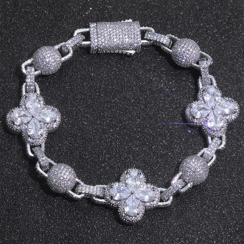 10mm iced out lucky clover & pave ball link chain