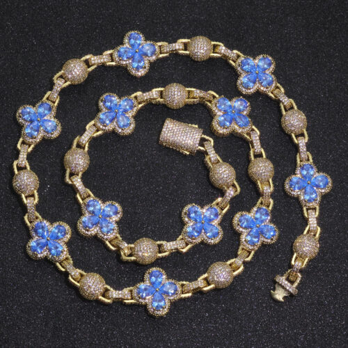 10mm iced out lucky clover & pave ball link chain