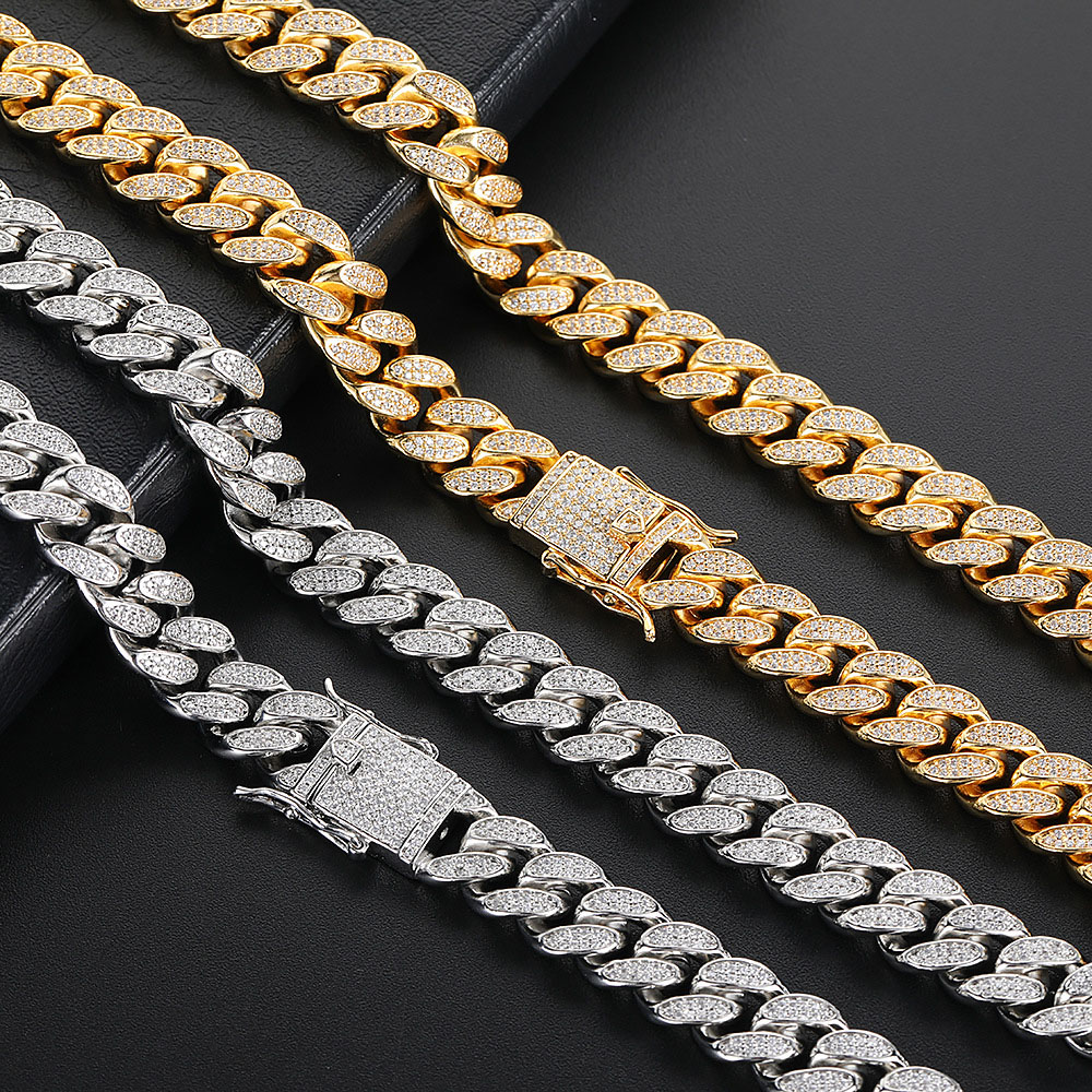 12mm 2 row channel set cz cuban link chain