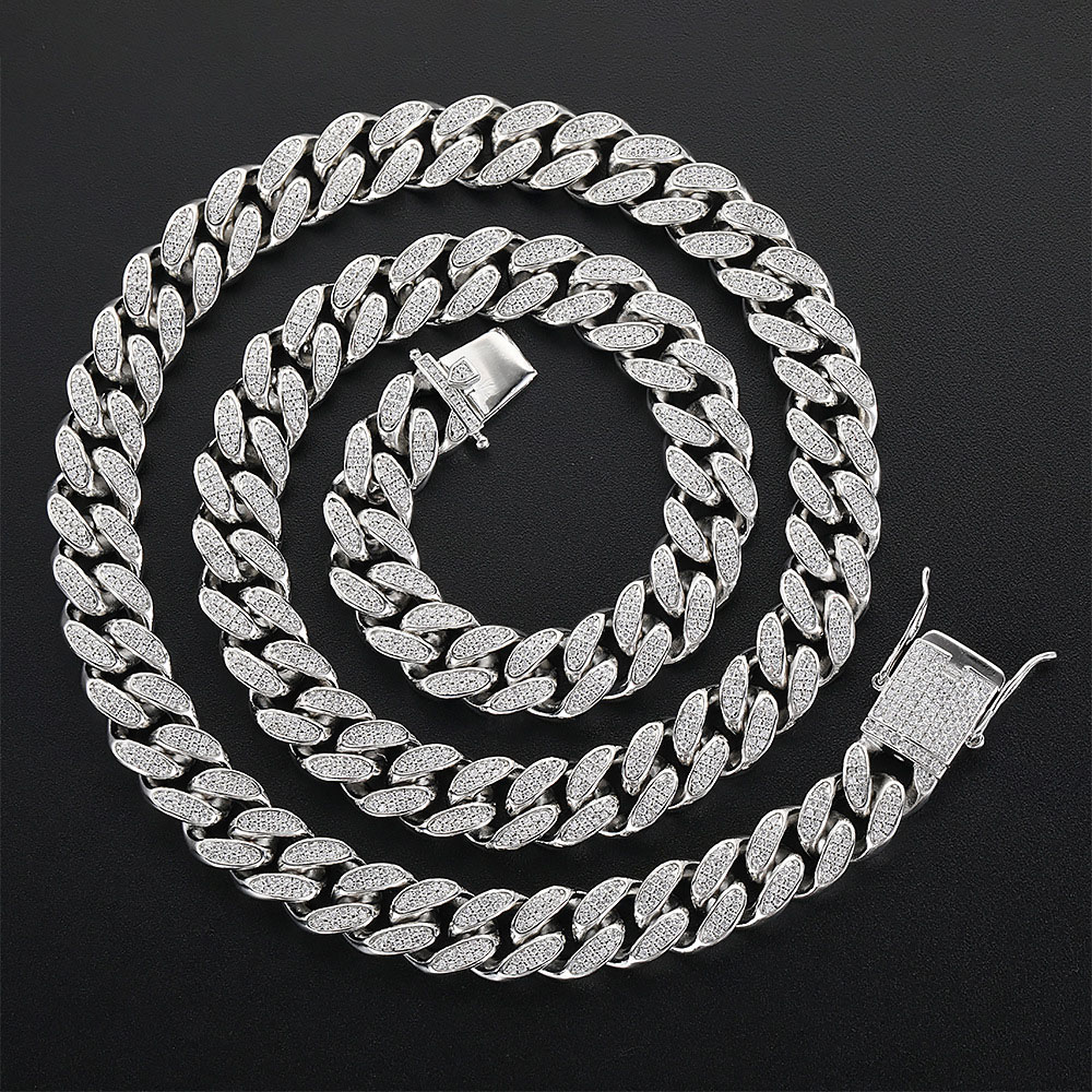 12mm 2 row channel set cz cuban link chain