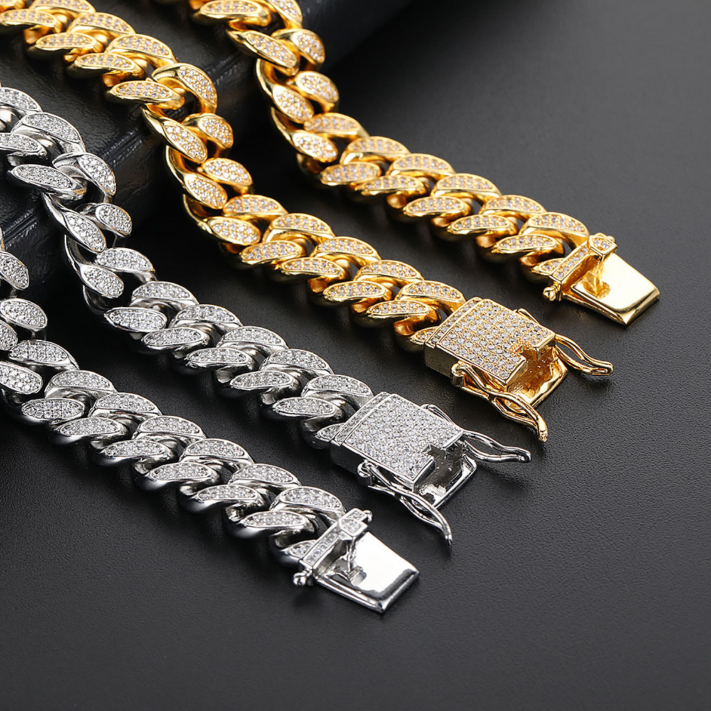 12mm 2 row channel set cz cuban link chain