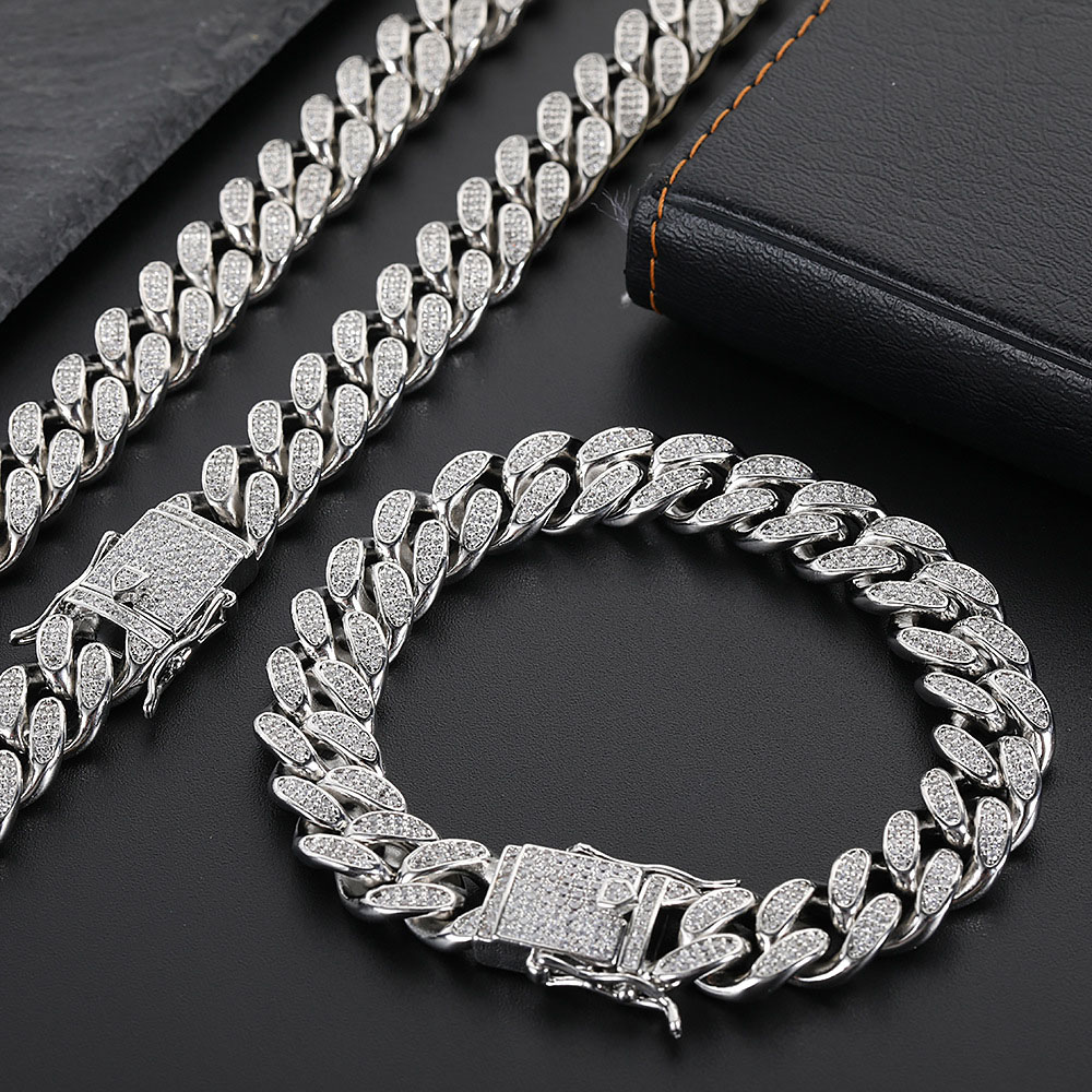 12mm 2 row channel set cz cuban link chain