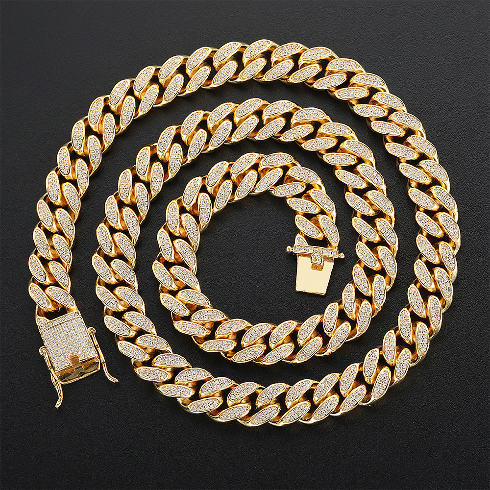 12mm 2 row channel set cz cuban link chain