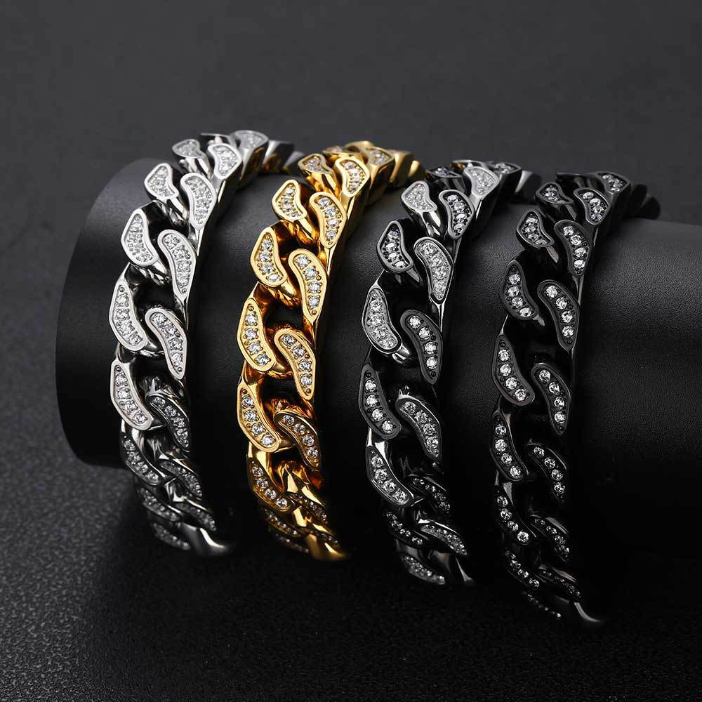 12mm half iced out stainless steel cz cuban chain