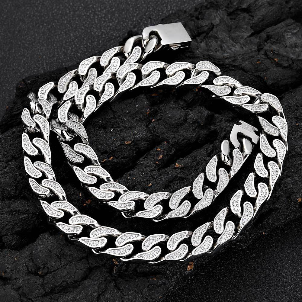 12mm half iced out stainless steel cz cuban chain