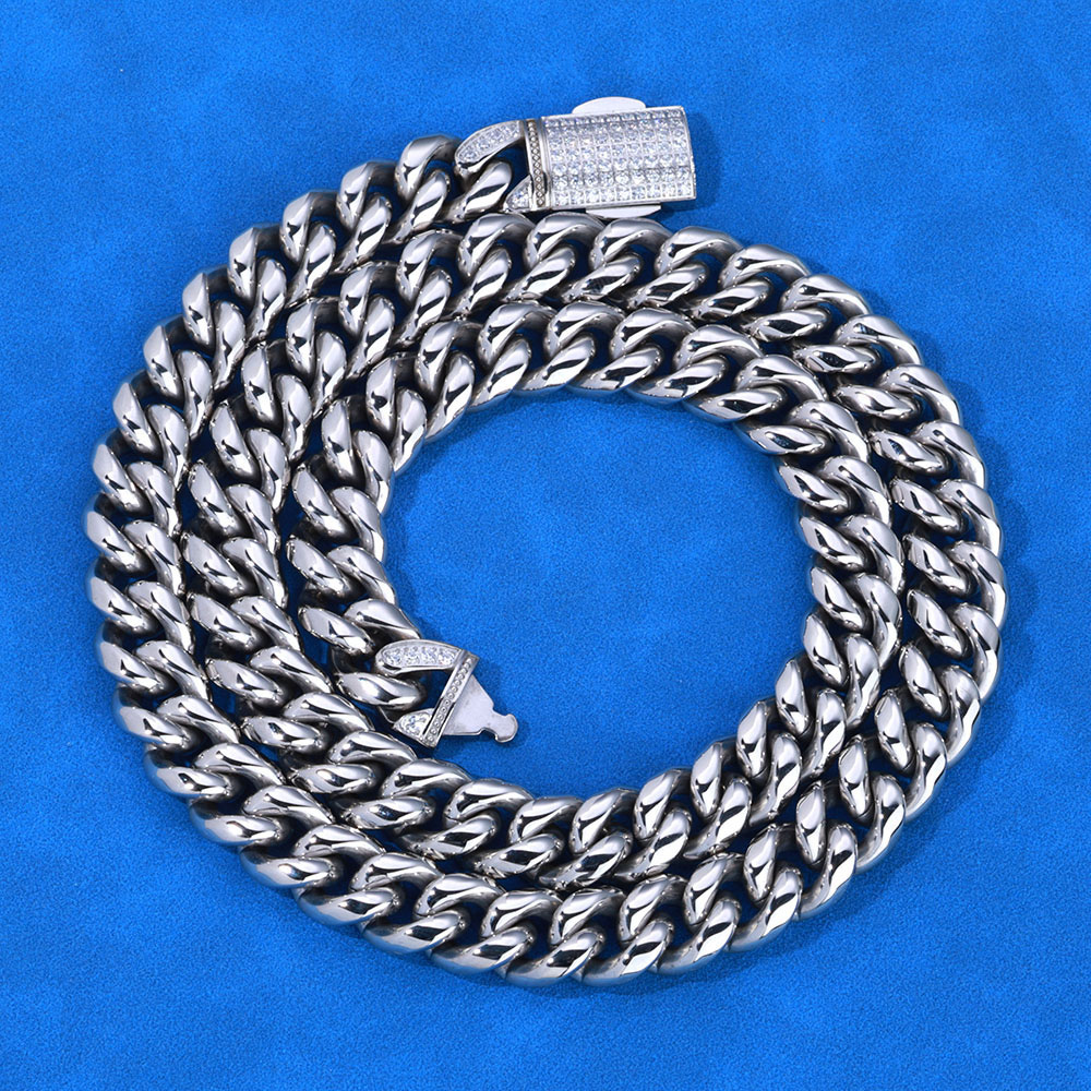 12mm stainless steel cuban chain with iced clasp