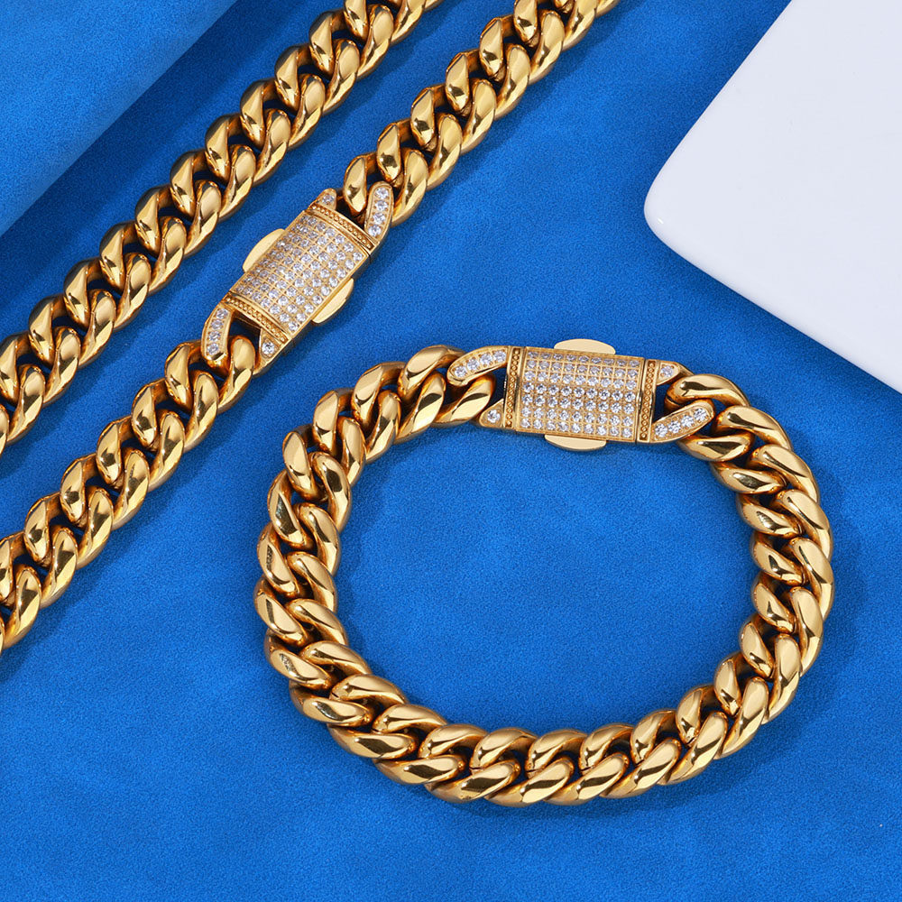 12mm stainless steel cuban chain with iced clasp