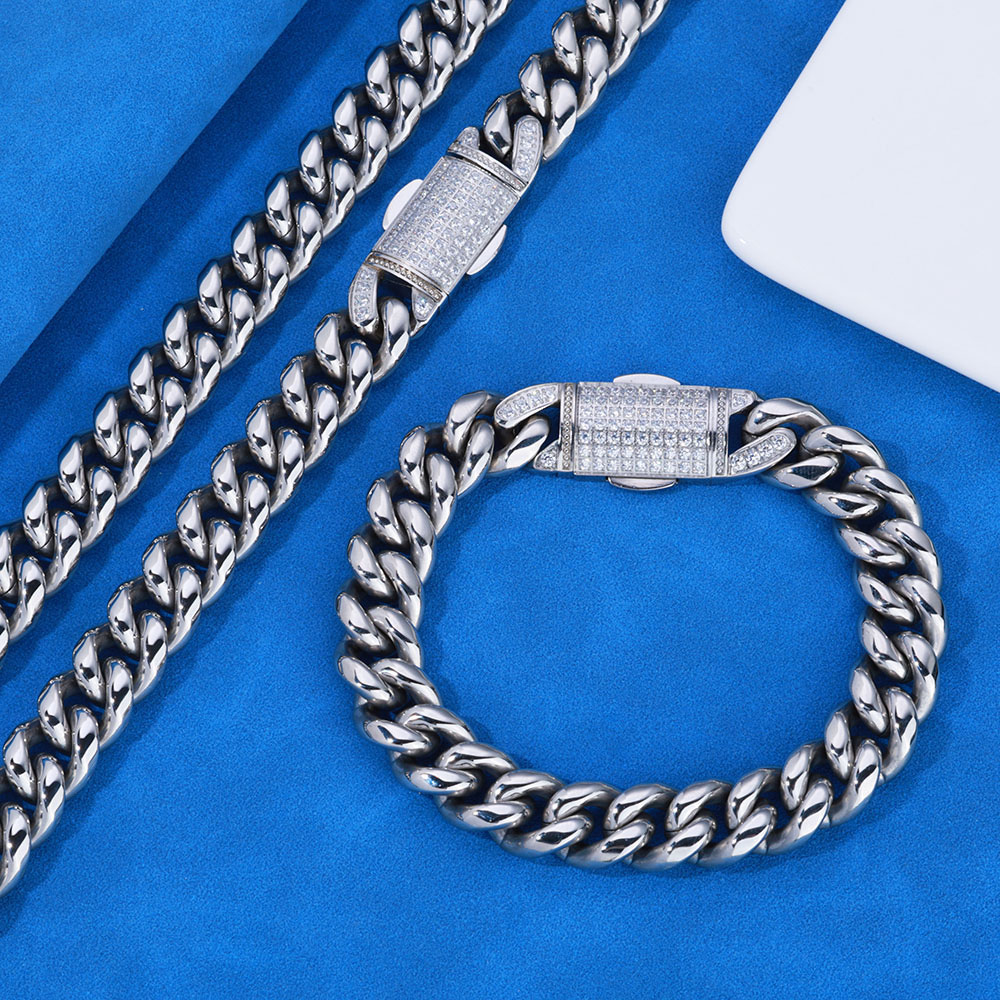 12mm stainless steel cuban chain with iced clasp