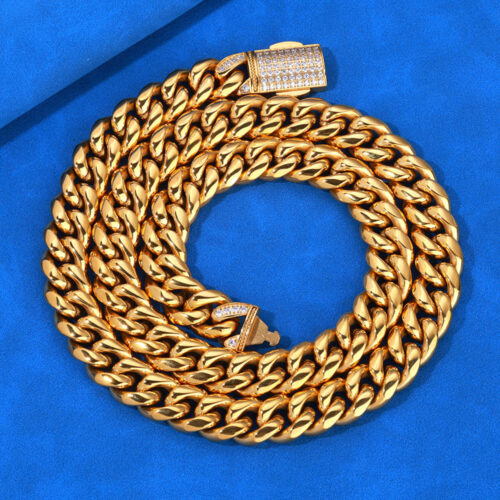 12mm stainless steel cuban chain with iced clasp