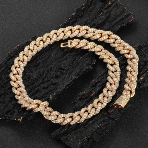 15mm 3 row baguette cz cuban link chain & bracelet