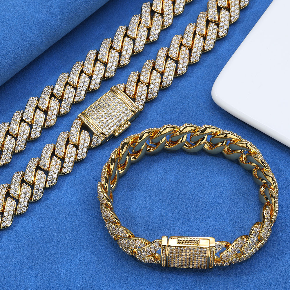 15mm cz sterling silver cuban chain & bracelet