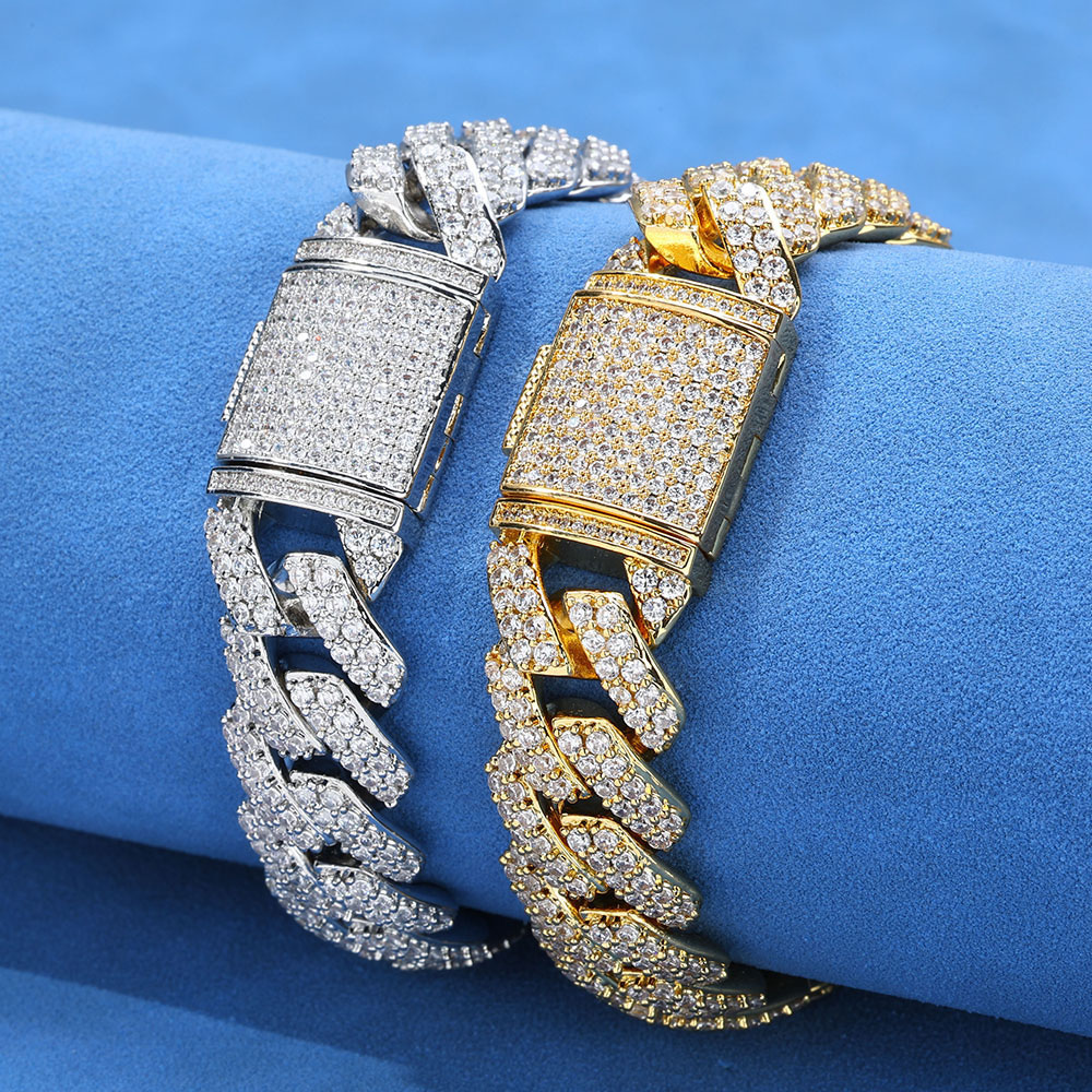 15mm cz sterling silver cuban chain & bracelet