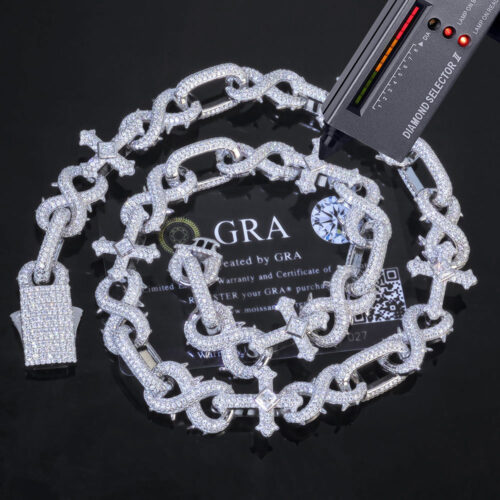 thorned infinity cross moissanite sterling silver chain