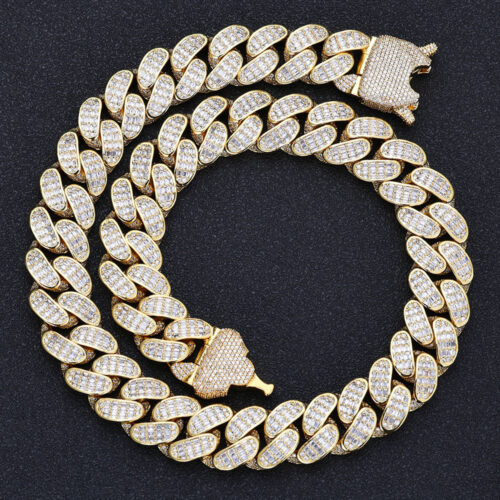 18mm 3 row baguette cuban link necklace & bracelet
