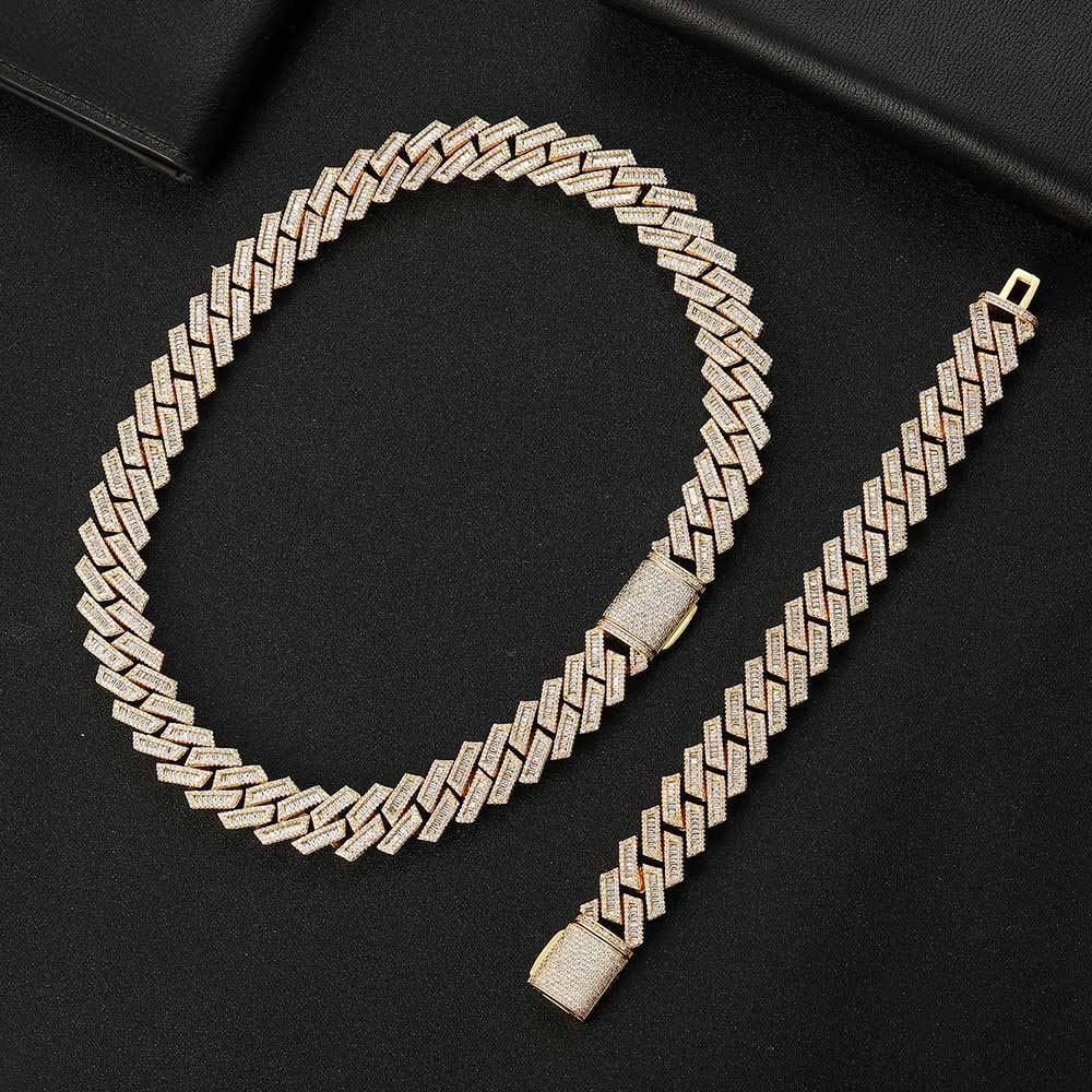 18mm baguette and round cz cuban chain & bracelet