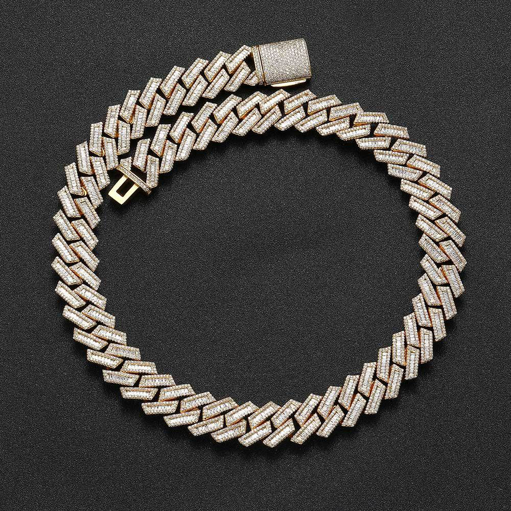 18mm baguette and round cz cuban chain & bracelet