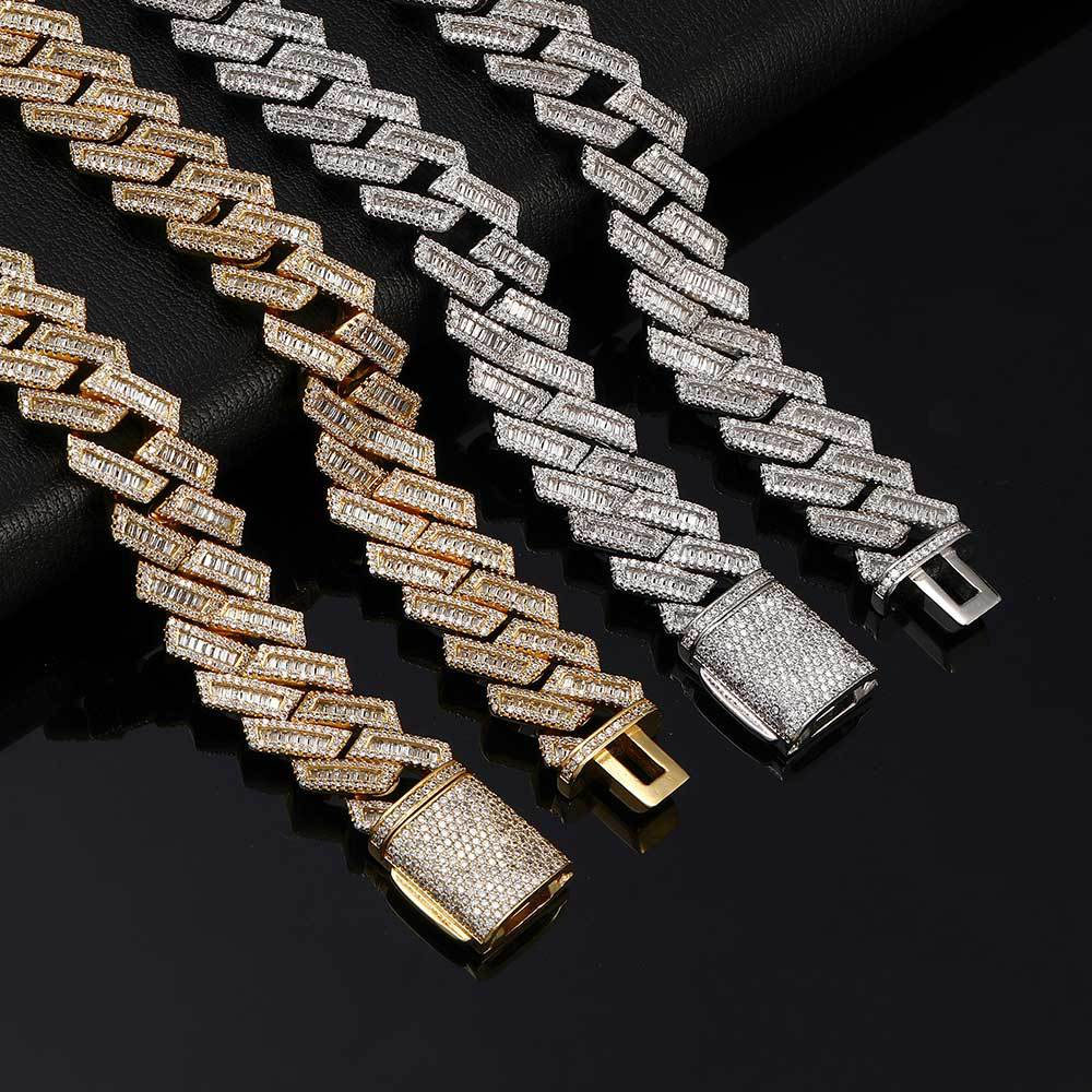 18mm baguette and round cz cuban chain & bracelet