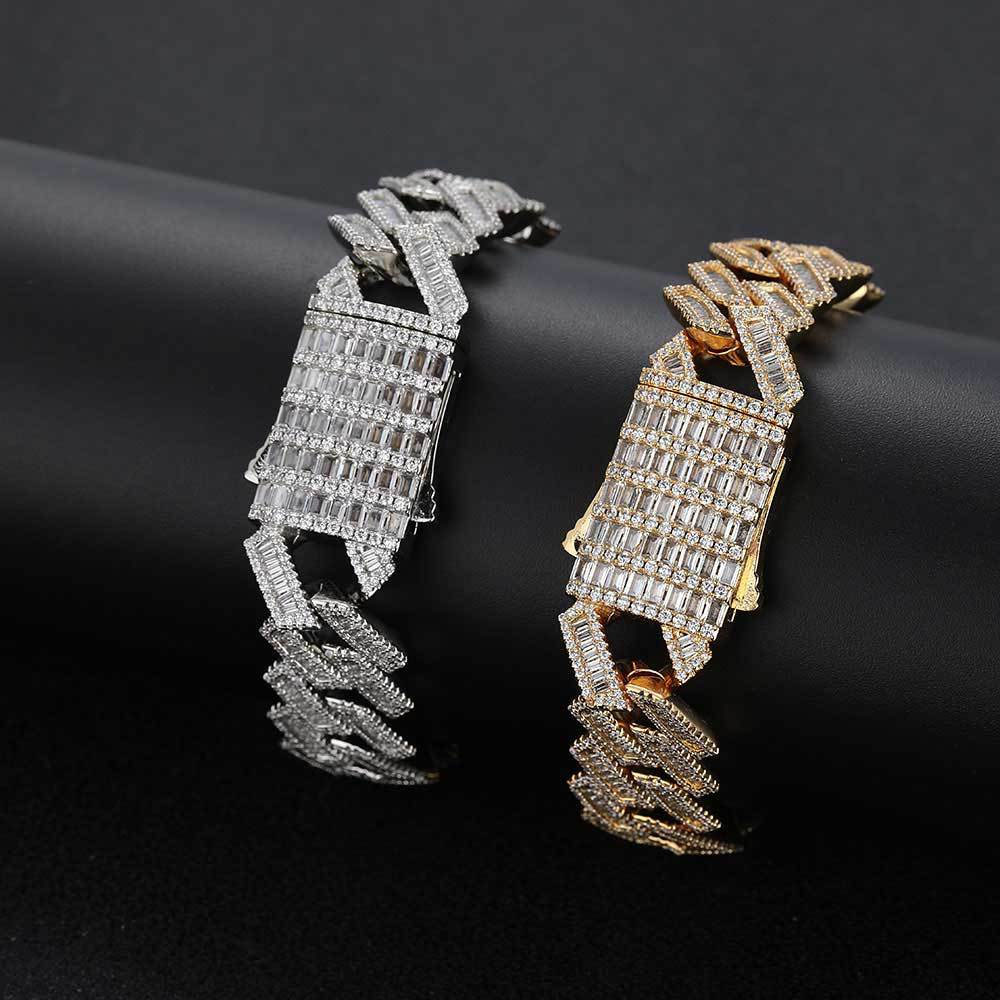 18mm baguette cut cz prong cuban chain & bracelet