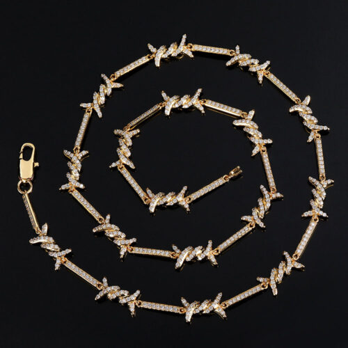 2.5mm iced out barbed wire link chain & bracelet