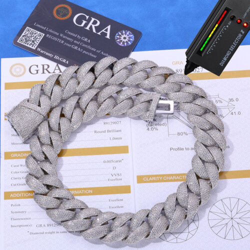 24mm micro pave moissanite 925 silver cuban link