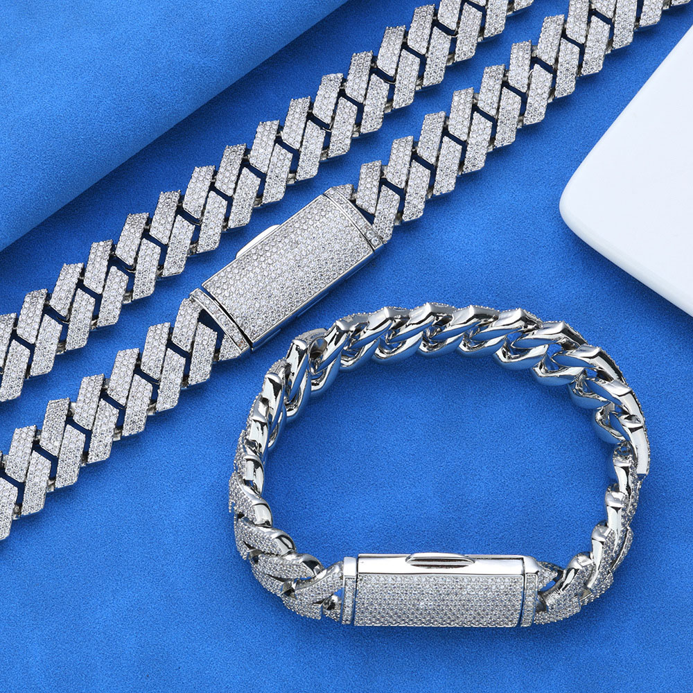 3 row iced out prong cuban link necklace & bracelet