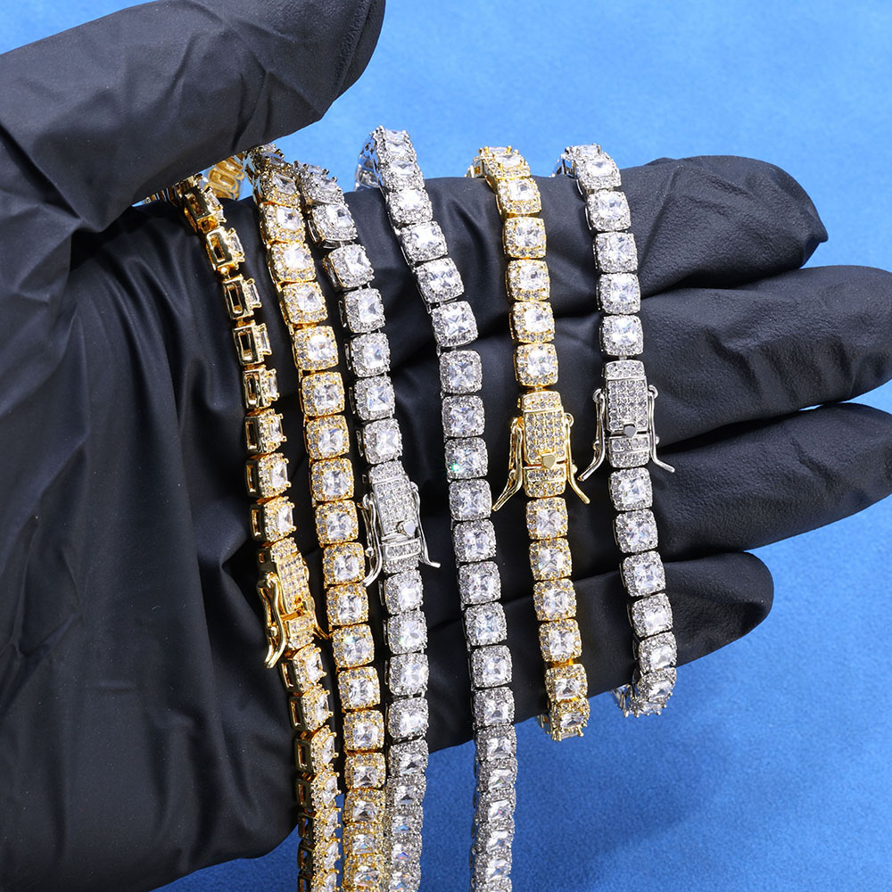 5mm Moissanite Sterling Silver Square Halo Tennis Chain Necklace & Bracelet Wholeslae 5mm Moissanite Sterling Silver Square Halo Tennis Chain Necklace & Bracelet Wholeslae