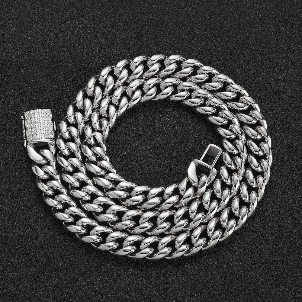 classic stainless steel cz cuban link chain & bracelet