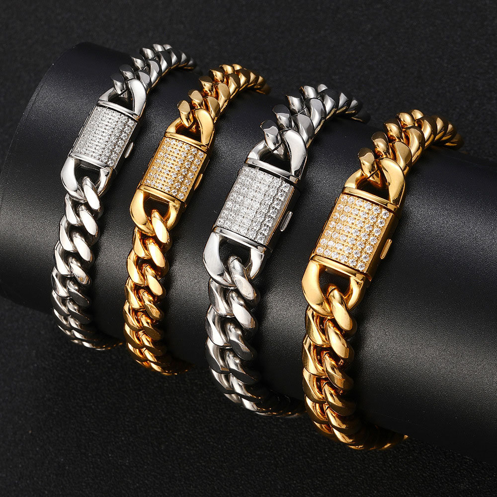 classic stainless steel cz cuban link chain & bracelet