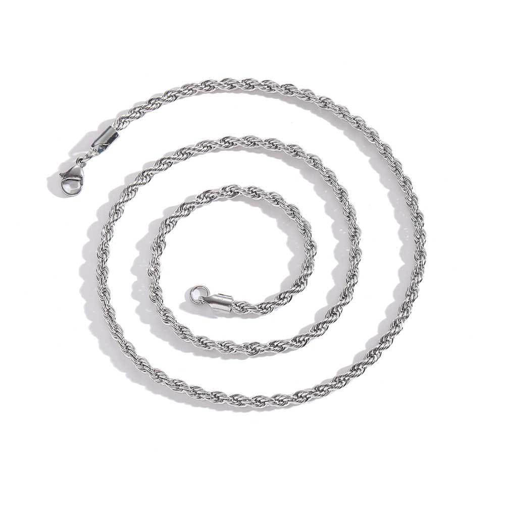 classic stainless steel rope chain necklace & bracelet