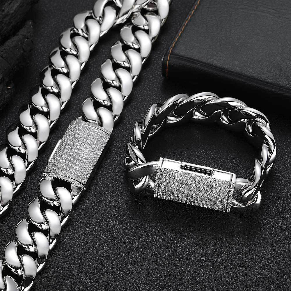 copper cuban link chain & bracelet with iced clasp