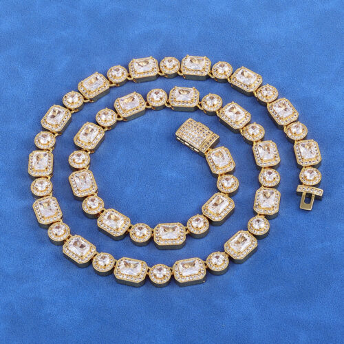 cz 925 silver round & baguette halo tennis chain